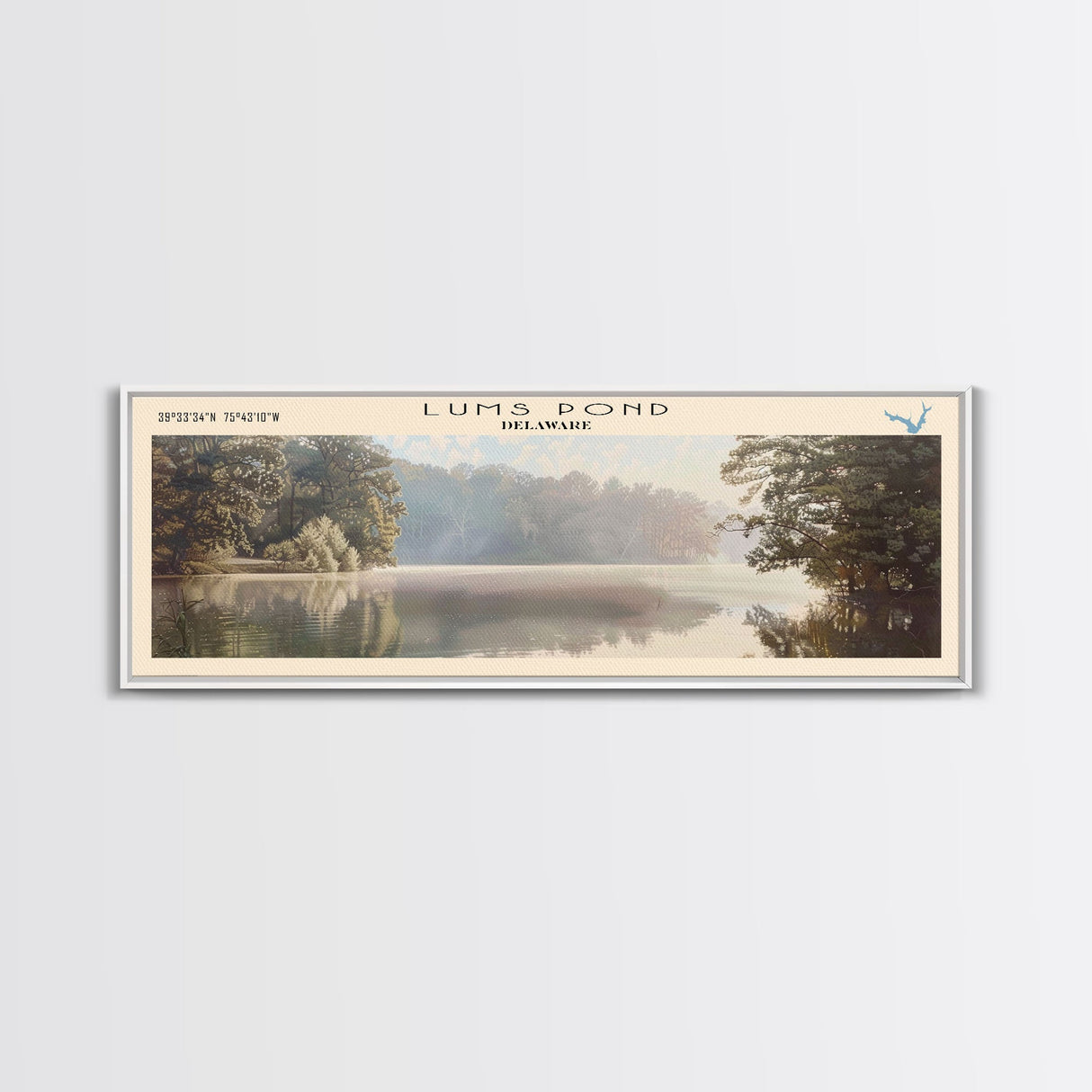 Lums Pond Delaware Framed Canvas Print, Lake House Decor, Panoramic Wall Art, Travel Poster, Scenic Landscape Painting, Contemporary Art