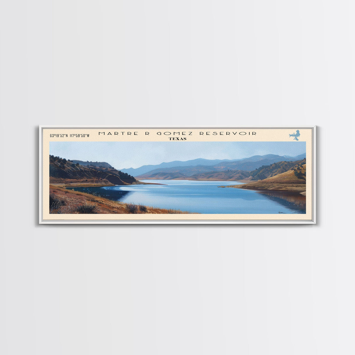 Monticello Reservoir South Carolina Framed Canvas Print, Lake House Decor, Panoramic Wall Art, Travel Poster, Scenic Landscape Painting, Contemporary Art