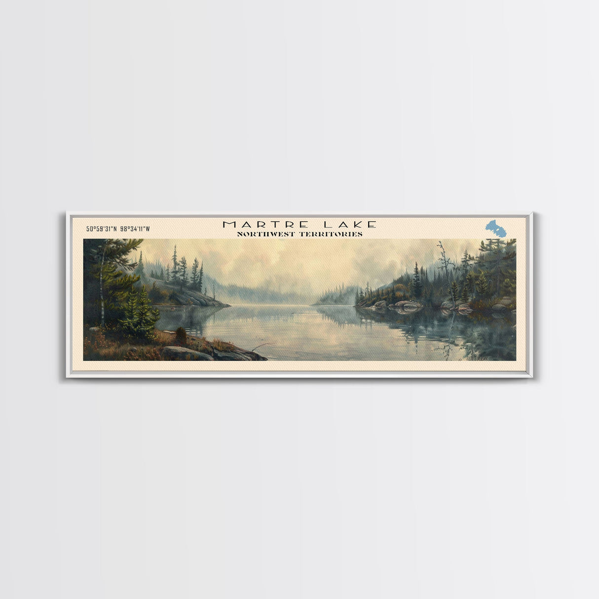 Martre Lake Framed Canvas Print, Lake House Decor, Panoramic Wall Art, Travel Poster, Landscape Painting, Bedroom Decor