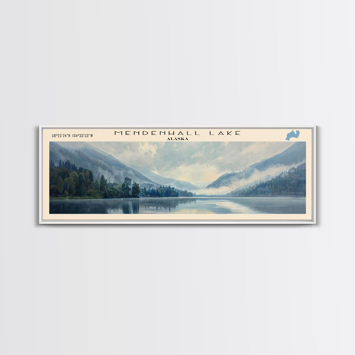 Mosquito Lake Framed Canvas Print, Lake House Decor, Panoramic Wall Art, Travel Poster, Scenic Landscape Painting, Living Room Decor