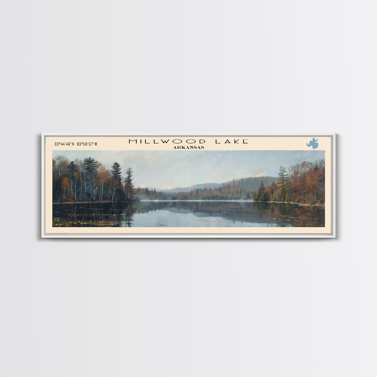 Nahmakanta Lake Maine Framed Canvas Print, Lake House Decor, Panoramic Wall Art, Travel Poster, Beautiful Landscape Painting, Living Room Decor