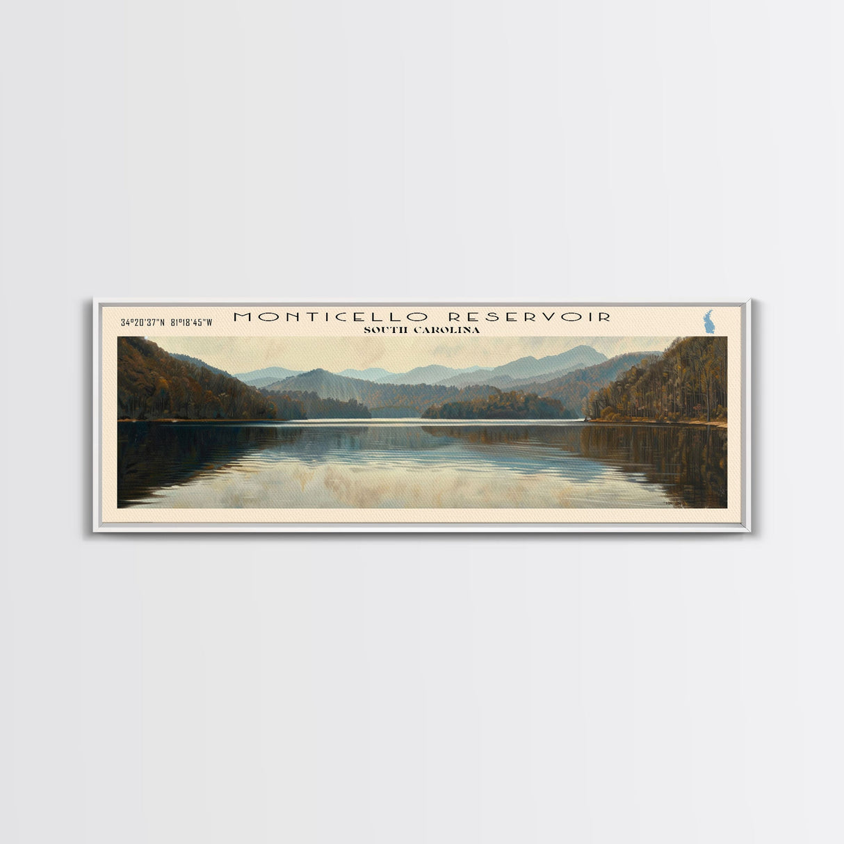 Nimisila Reservoir Ohio Framed Canvas Print, Lake House Decor, Panoramic Wall Art, Travel Poster, Beautiful Landscape Painting, Living Room Decor