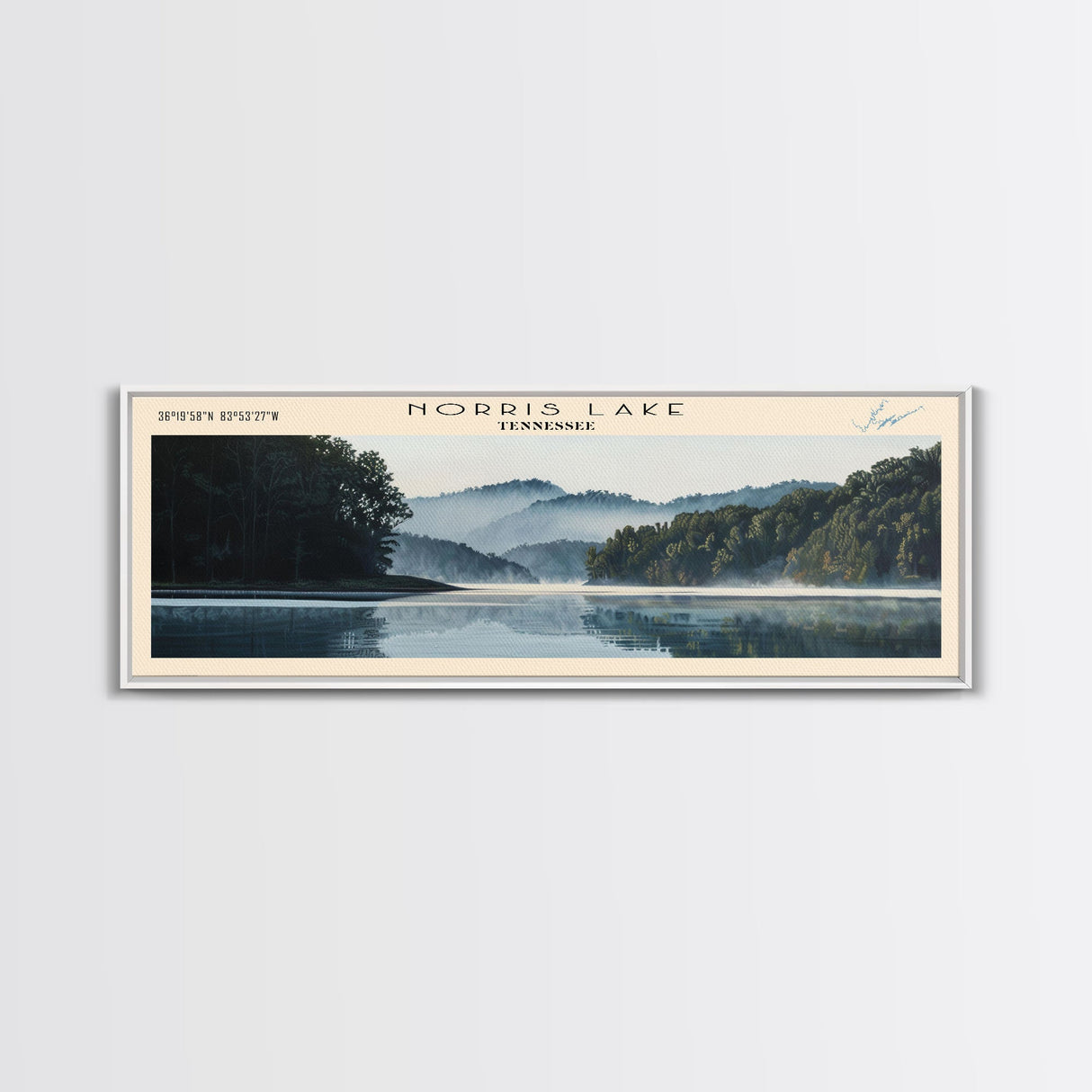 Norris Lake Tennessee Framed Canvas Print, Lake House Decor, Panoramic Wall Art, Travel Poster, Scenic Landscape Painting, Living Room Decor