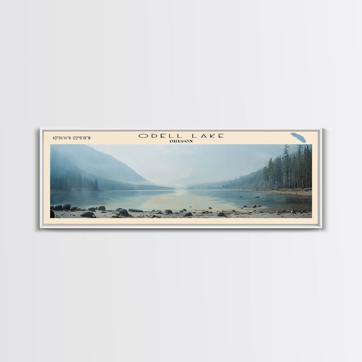 Perlas Framed Canvas Print, Lake House Decor, Panoramic Travel Poster, Landscape Painting, Bedroom Decor