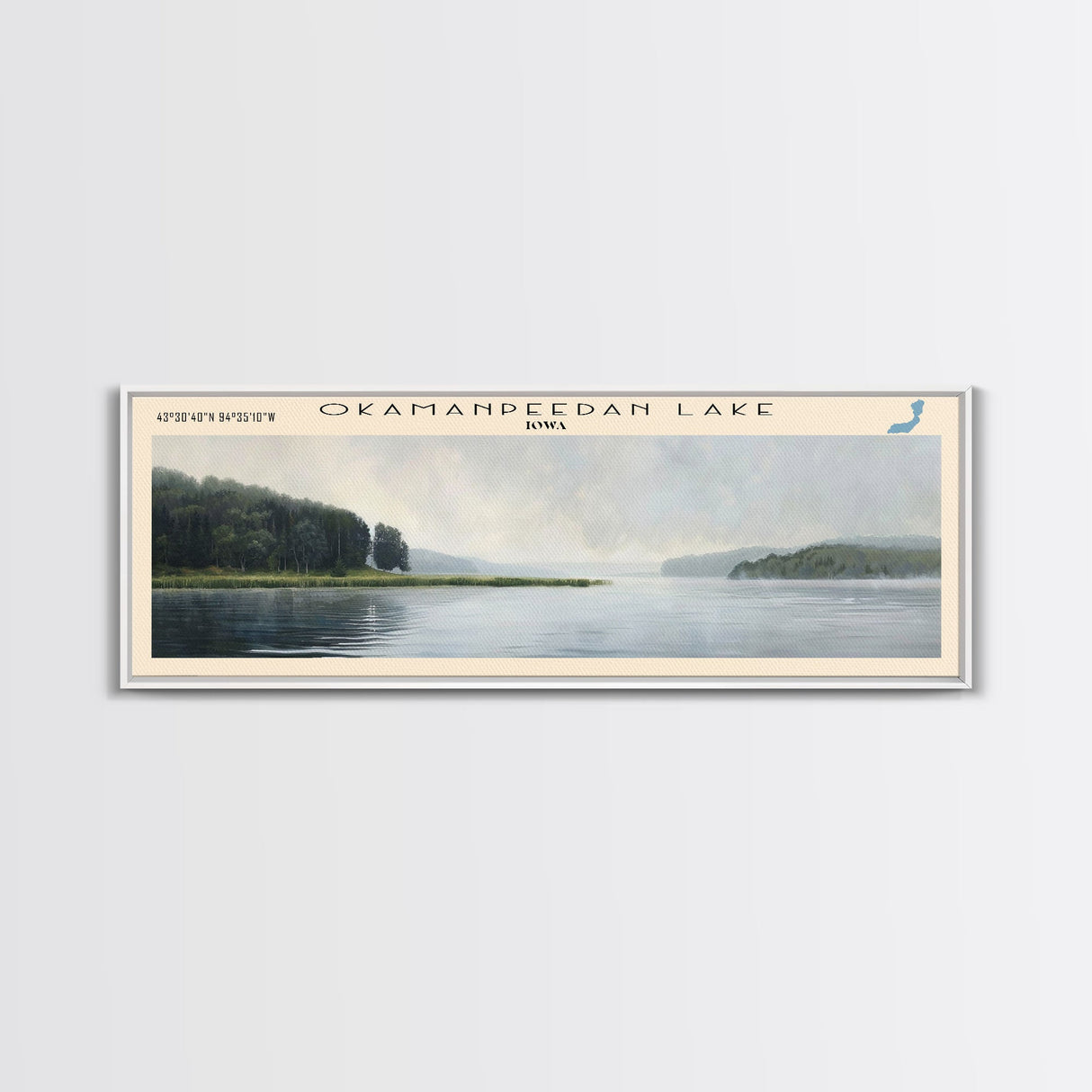 Perry Lake Kansas Framed Canvas Print, Lake House Decor, Panoramic Wall Art, Travel Poster, Beautiful Landscape Painting, Living Room Decor