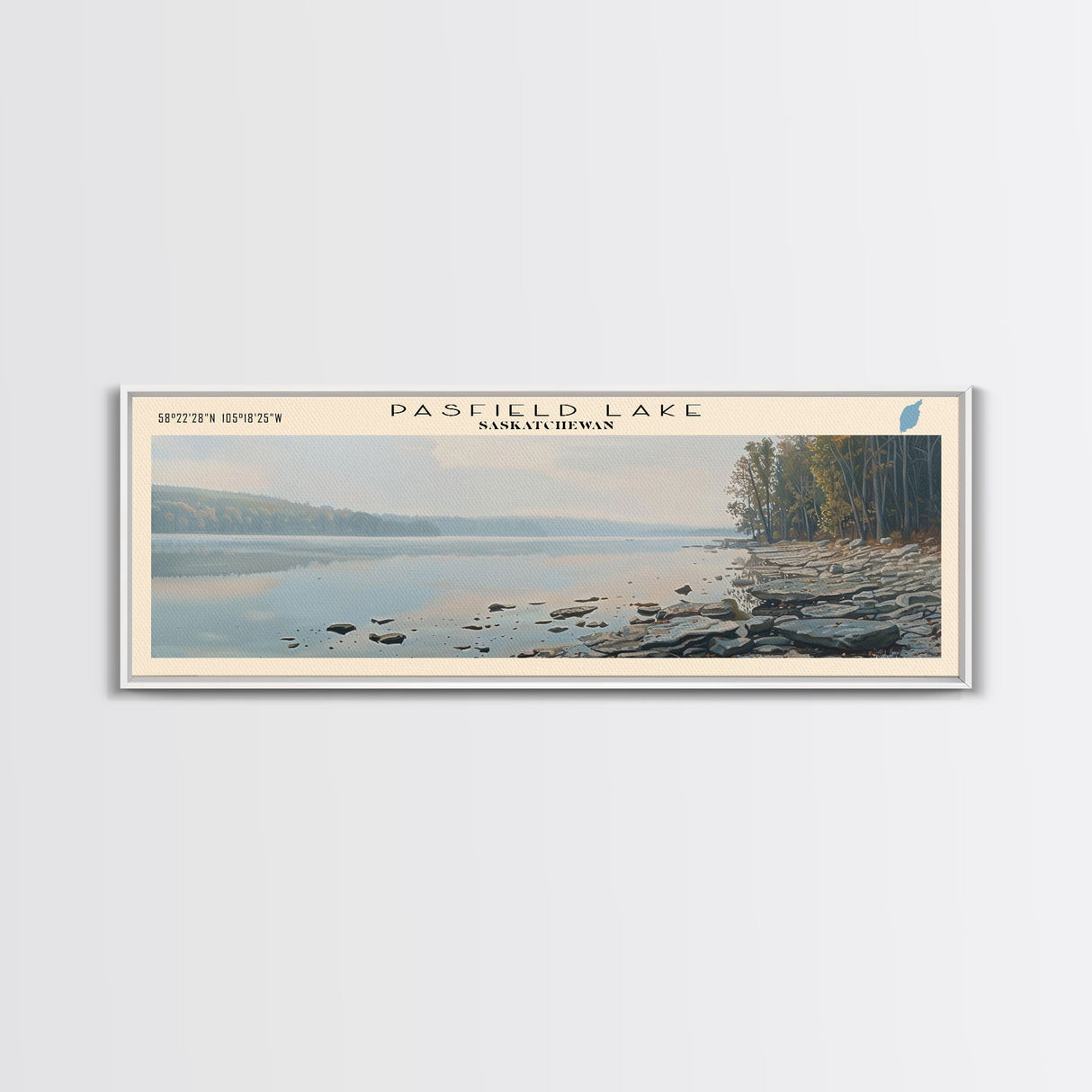 Pasfield Lake Framed Canvas Print, Lake House Decor, Panoramic Travel Poster, Landscape Painting, Modern Art