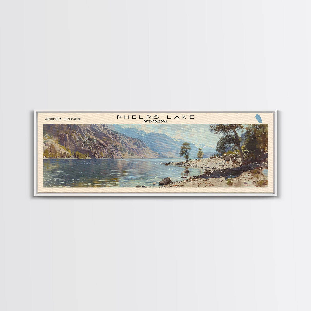 Phelps Lake Wyoming Framed Canvas Print, Lake House Decor, Panoramic Wall Art, Travel Poster, Beautiful Landscape Painting, Bedroom Decor