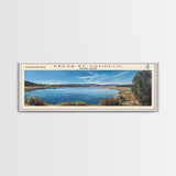 Presa El Cuchillo Lake Framed Canvas Print, Lake House Decor, Panoramic Wall Art, Travel Poster, Beautiful Landscape Painting, Contemporary Art