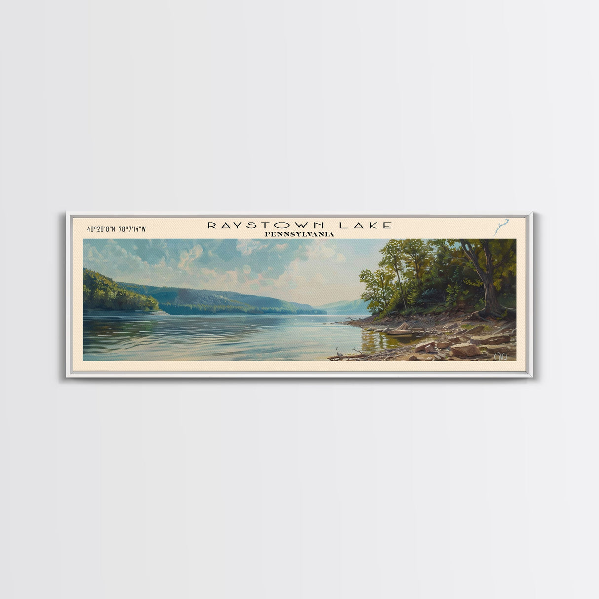 Raystown Lake Pennsylvania Framed Canvas Print, Lake House Decor, Wall Art, Panoramic Travel Poster, Scenic Landscape Painting, Modern Art