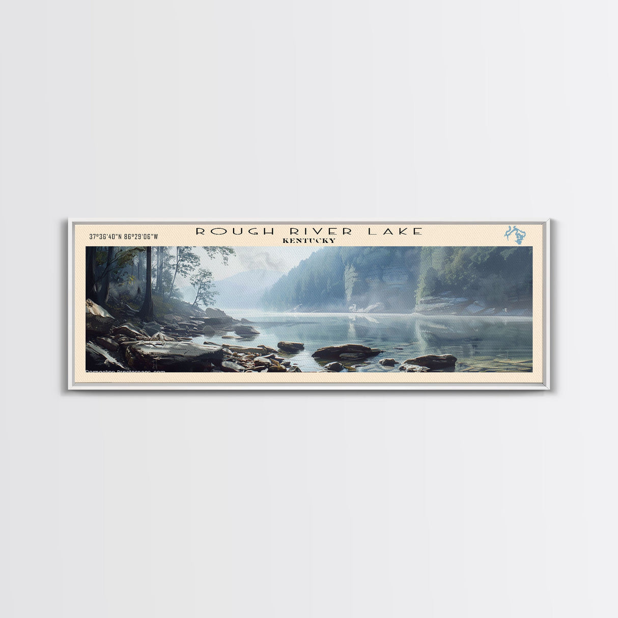 Rough River Lake Kentucky Framed Canvas Print, Lake House Decor, Panoramic Wall Art, Travel Poster, Serene Landscape Painting, Bedroom Decor