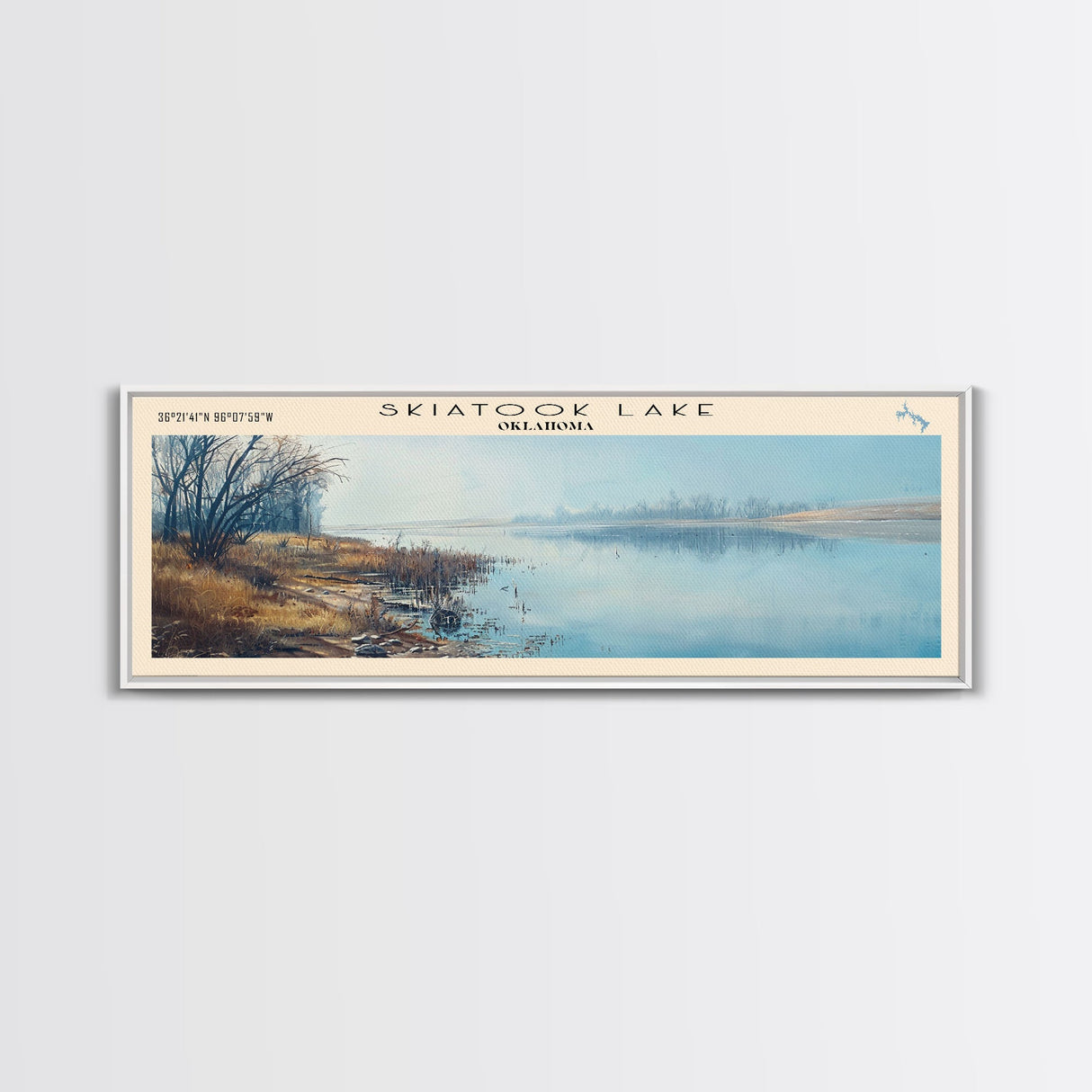 Skiatook Lake Oklahoma Panoramic Framed Canvas Print, Lake House Decor, Wall Art, Travel Poster, Beautiful Lake Scene, Bedroom Decor