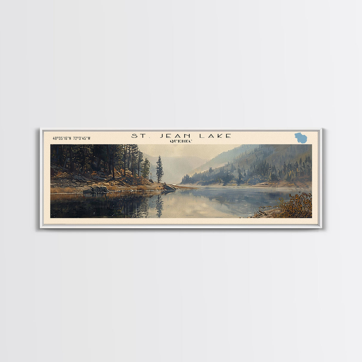 Takslesluk Lake Panoramic Wall Art, Framed Canvas Print, Lake House Decor, Travel Poster, Serene Lake Scene, Living Room Decor