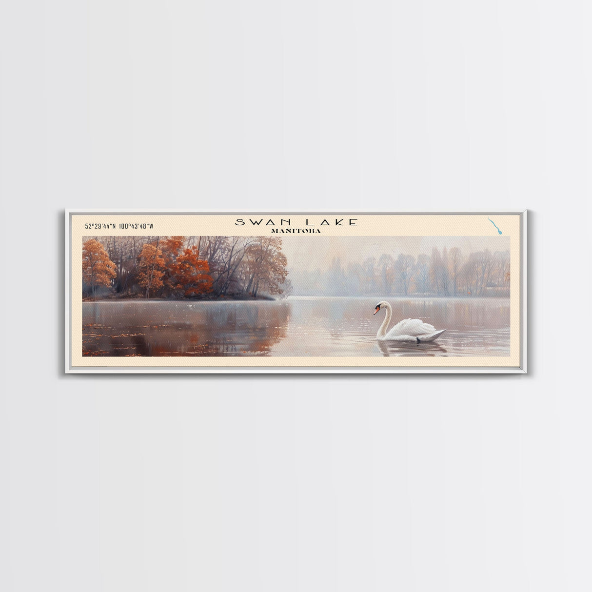 Swan Lake Panoramic Wall Art, Framed Canvas Print, Lake House Decor, Travel Poster, Scenic Lake Painting, Living Room Decor