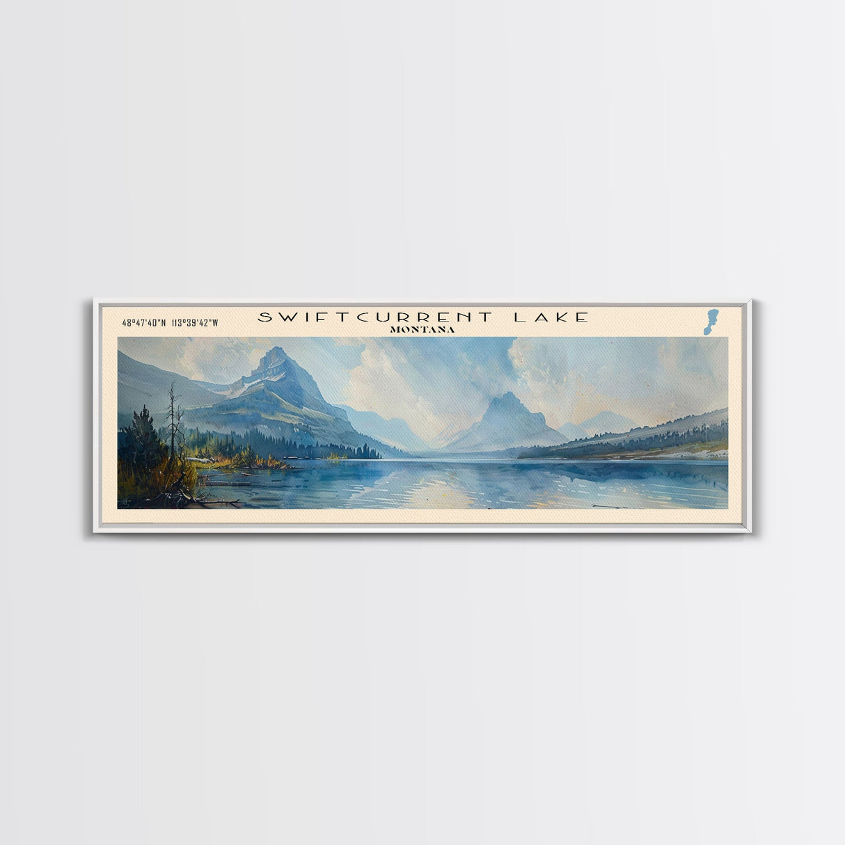 Tobin Lake Panoramic Wall Art, Framed Canvas Print, Lake House Decor, Travel Poster, Serene Landscape, Living Room Decor