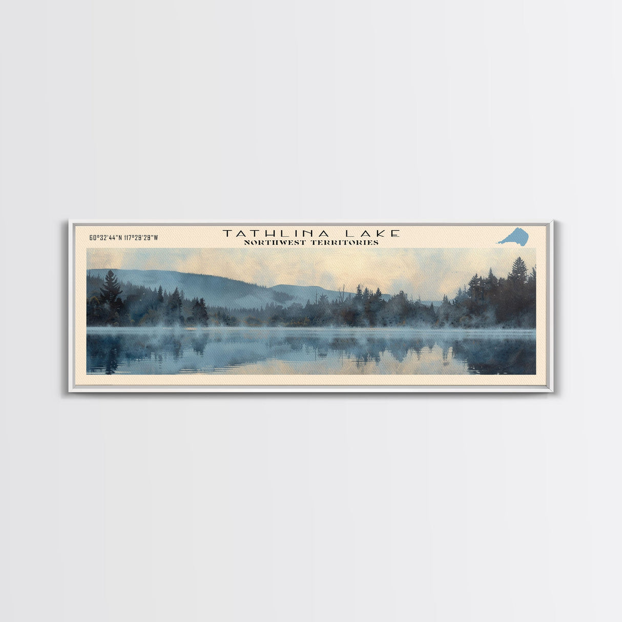 Tathlina Lake Panoramic Wall Art, Framed Canvas Print, Lake House Decor, Travel Poster, Scenic Landscape, Bedroom Decor, Nature Art