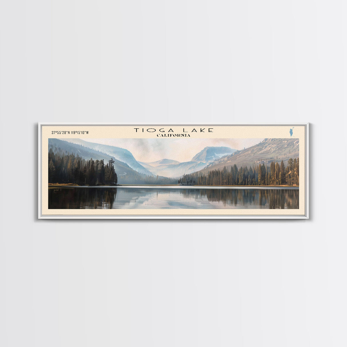 Tioga Lake California Panoramic Wall Art, Framed Canvas Print, Lake House Decor, Travel Poster, Scenic Landscape, Living Room Art