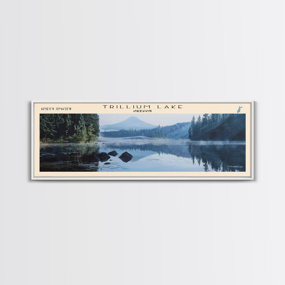 Trillium Lake Oregon Panoramic Wall Art, Framed Canvas Print, Lake House Decor, Travel Poster, Serene Landscape, Home Art