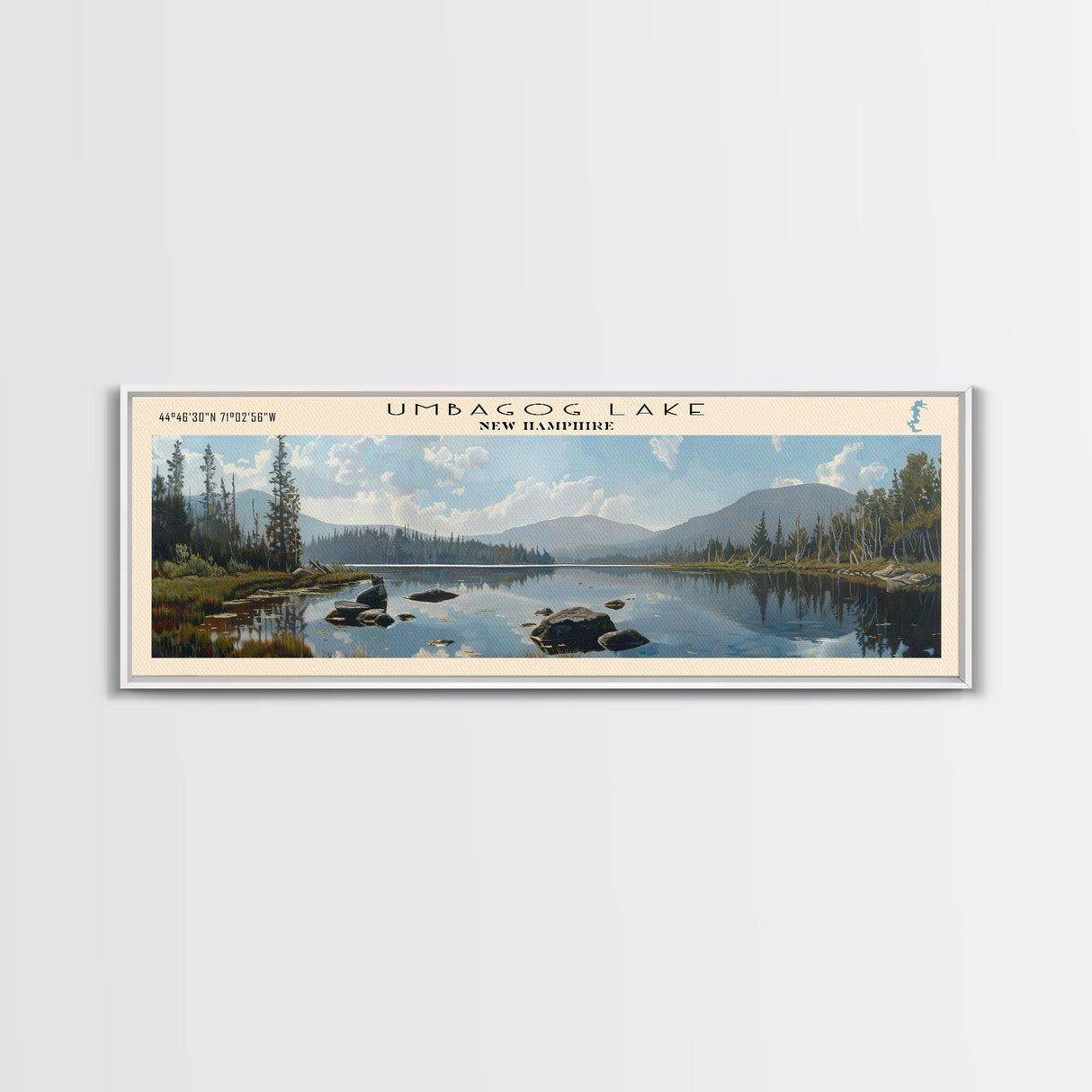 Weagamow Lake Panoramic Wall Art, Framed Canvas Print, Lake House Decor, Travel Poster, Scenic Lake Scene, Living Room Art