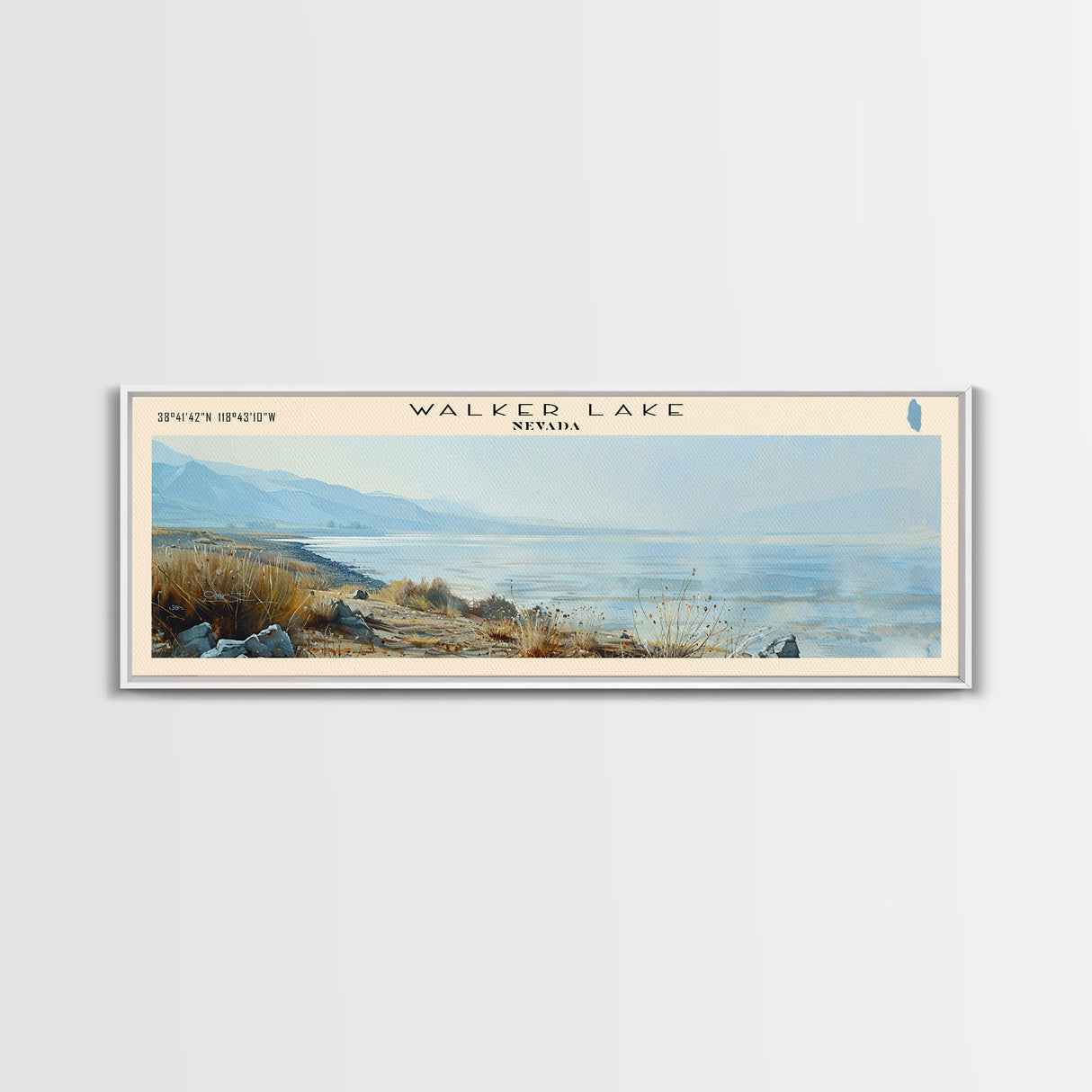 Walker Lake Nevada Panoramic Wall Art, Framed Canvas Print, Lake House Decor, Travel Poster, Serene Landscape, Home Decor