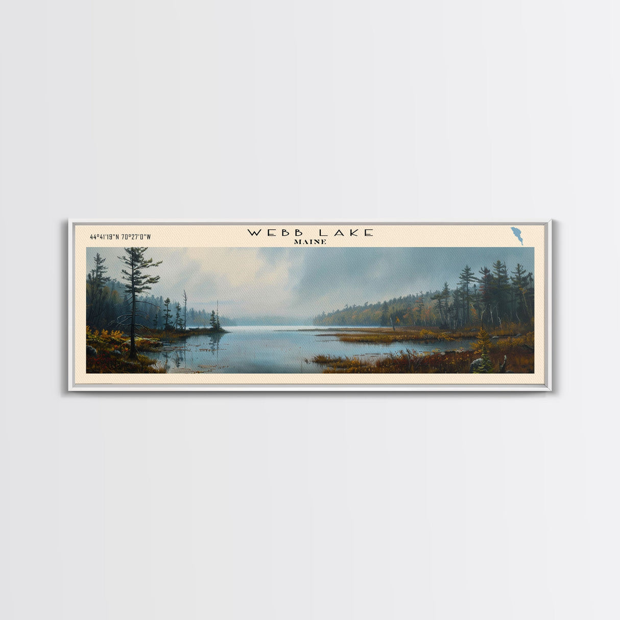 Winnisquam Lake New Hampshire Panoramic Wall Art, Framed Canvas Print, Lake House Decor, Travel Poster, Beautiful Lake Scene, Living Room Art