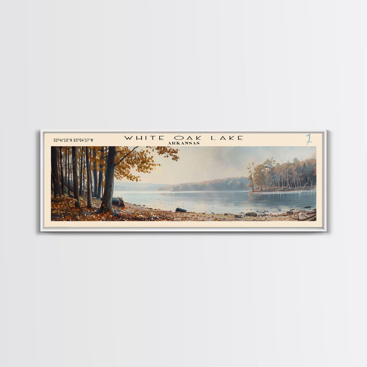 White Oak Lake Arkansas Panoramic Wall Art, Framed Canvas Print, Lake House Decor, Travel Poster, Beautiful Lake Scene, Bedroom Decor