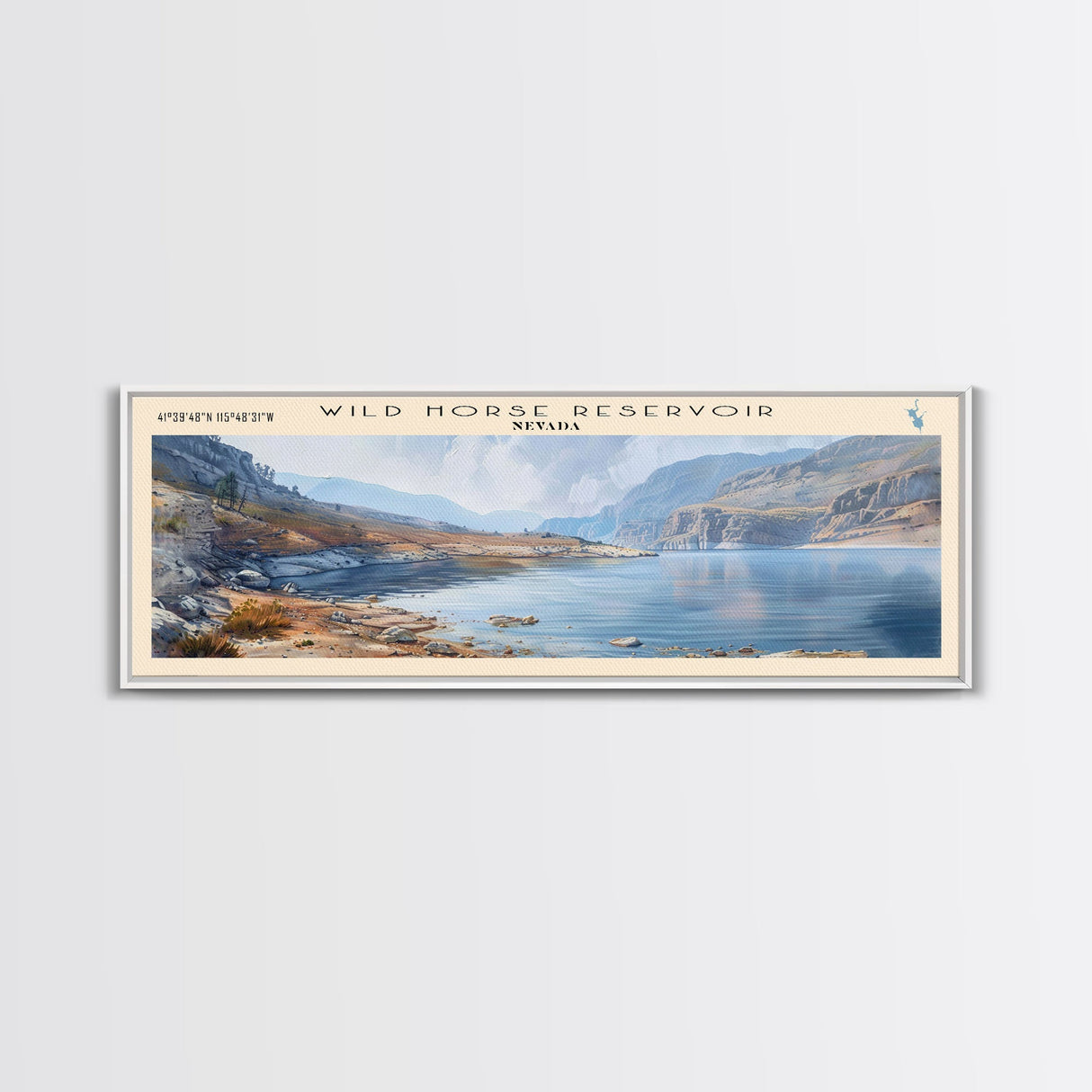 Wild Horse Reservoir Nevada Panoramic Wall Art, Framed Canvas Print, Lake House Decor, Travel Poster, Scenic Lake Scene, Living Room Art