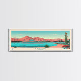 Alamo Lake Arizona Framed Canvas Print, Panoramic Travel Poster, Midcentury Modern Wall Art, Pop Art, Scenic Bedroom Art