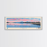 Alturas Lake Idaho Framed Canvas Print, Panoramic Wall Art, Midcentury Modern, Pop Art, Travel Poster, Lake House Decor