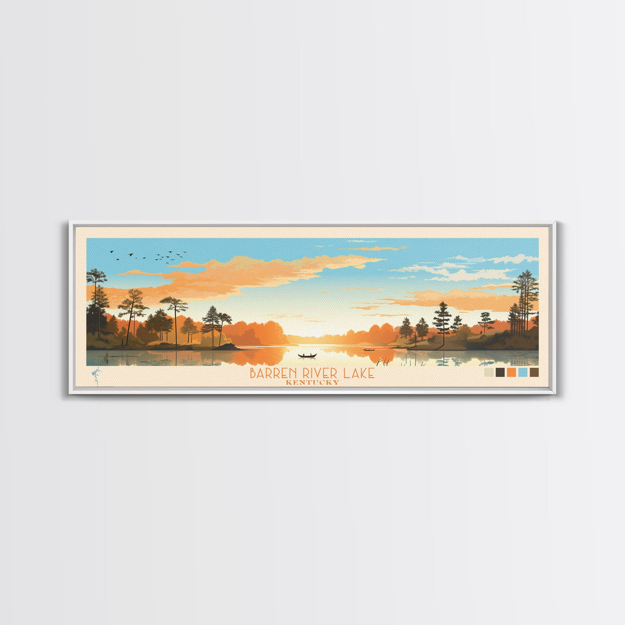 Barren River Lake Kentucky Framed Canvas Print, Panoramic Travel Poster, Midcentury Modern Wall Art, Pop Art, Lake House Decor