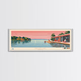 Dallas Lake Indiana Framed Canvas Print, Midcentury Modern Panoramic Wall Art, Bedroom Decor, Pop Art, Travel Poster Art, Scenic Nature Painting