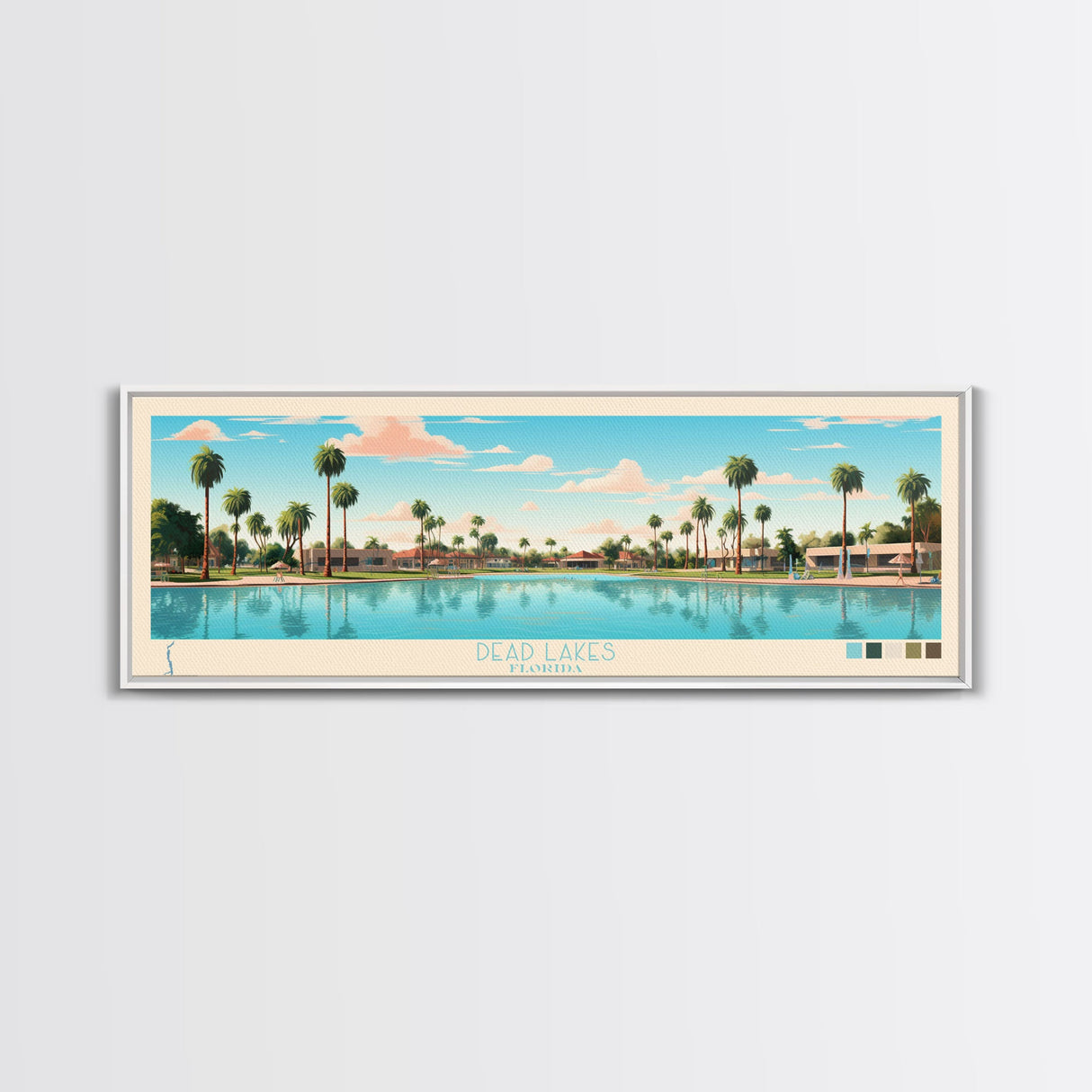 Dead Lakes Florida Framed Canvas Print, Midcentury Modern Panoramic Wall Art, Bedroom Decor, Pop Art, Travel Poster Art, Scenic Nature Painting