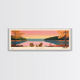 Deal Lake New Jersey Framed Canvas Print, Midcentury Modern Panoramic Wall Art, Living Room Decor, Pop Art, Travel Poster Art, Scenic Nature Painting