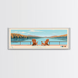 Deep Creek Lake Maryland Framed Canvas Print, Midcentury Modern Panoramic Wall Art, Living Room Decor, Pop Art, Travel Poster Art, Scenic Nature Painting