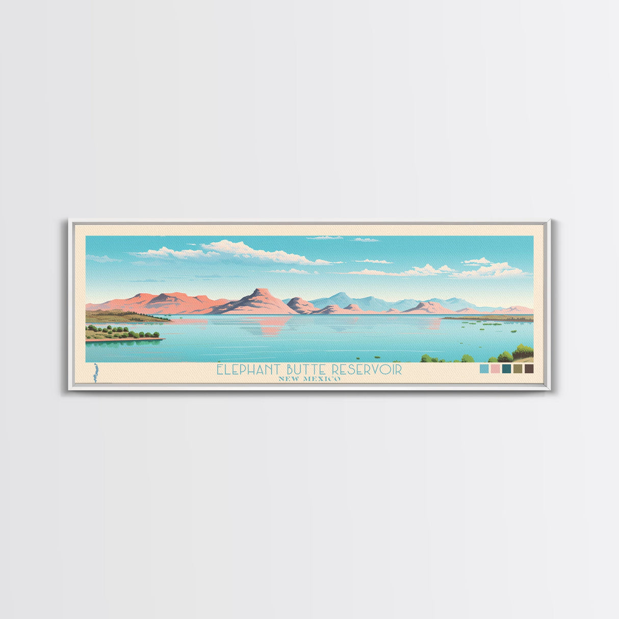 Elephant Butte Reservoir New Mexico Framed Canvas Print, Panoramic Wall Art, Midcentury Modern, Pop Art, Living Room Decor, Travel Poster, Lake Art