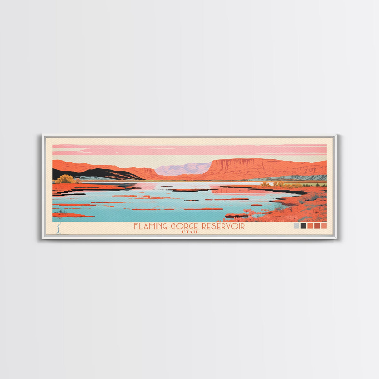 Flaming Gorge Reservoir Utah Framed Canvas Print, Panoramic Art, Midcentury Modern, Pop Art, Living Room Decor, Travel Poster, Nature Art, Wall Art