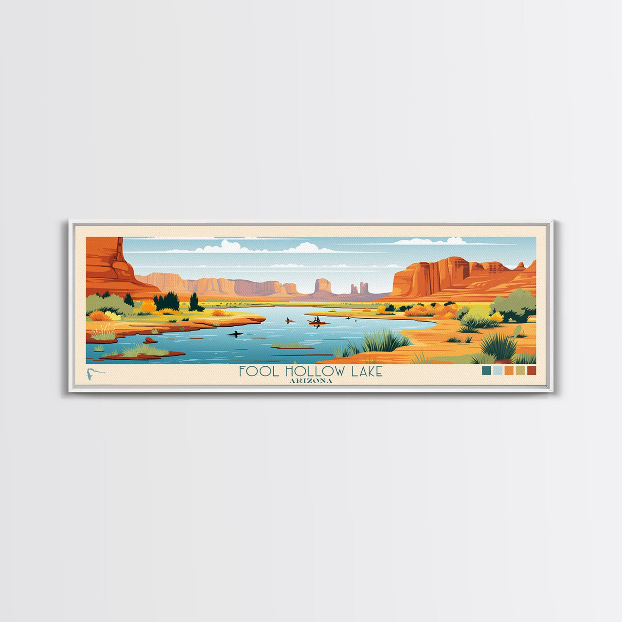 Fool Hollow Lake Arizona Framed Canvas Print, Panoramic Art, Midcentury Modern, Pop Art, Living Room Decor, Travel Poster, Lake Painting, Wall Art