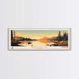 Georgetown Lake Montana Framed Canvas Print, Panoramic Wall Art, Midcentury Modern, Pop Art, Living Room Decor, Travel Poster, Nature Art, Lake House Art