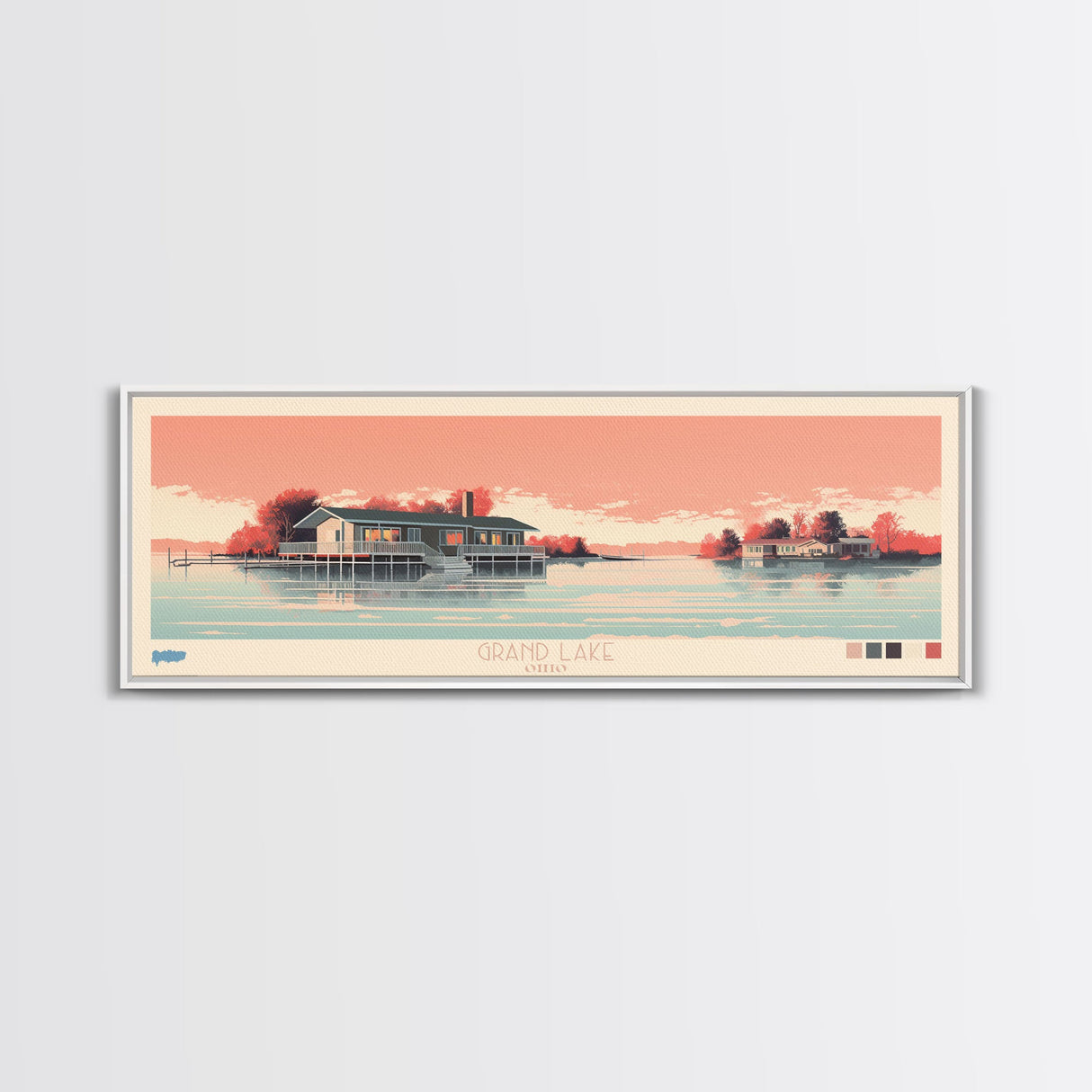 Grand Lake St. Marys Ohio Framed Canvas Print, Panoramic Art, Midcentury Modern, Pop Art, Bedroom Decor, Travel Poster, Lake House Art, Wall Art