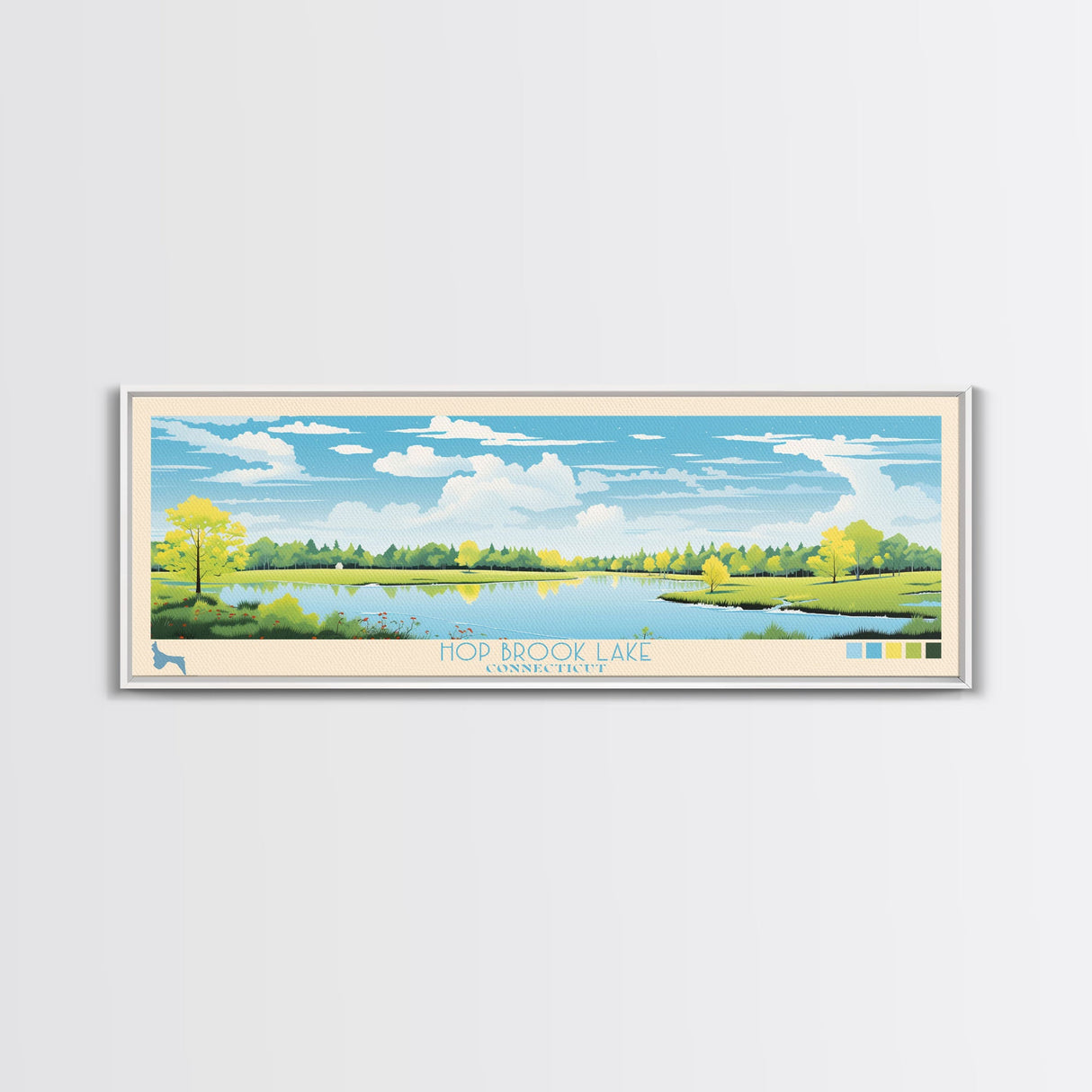 Hop Brook Lake Connecticut Framed Canvas Print, Panoramic Art, Midcentury Modern, Pop Art, Living Room Decor, Travel Poster, Artistic Decor