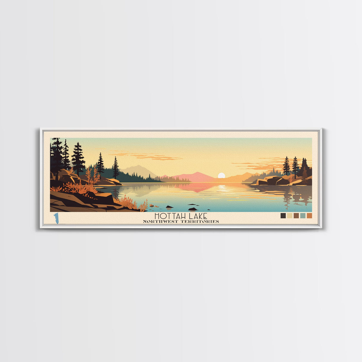 Hottah Lake Northwest Territories Framed Canvas Print, Panoramic Wall Art, Midcentury Modern, Pop Art, Bedroom Decor, Travel Poster, Home Decor