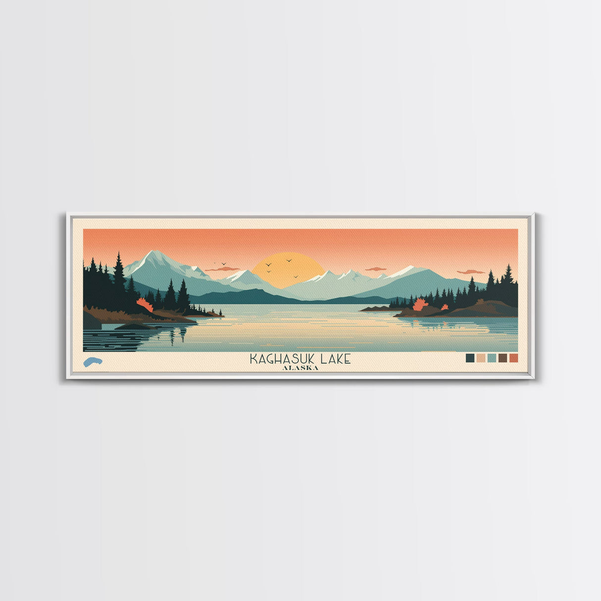 Kaghasuk Lake Alaska Framed Canvas Print, Panoramic Wall Art, Midcentury Modern, Pop Art, Bedroom Art, Travel Poster, Home Decor