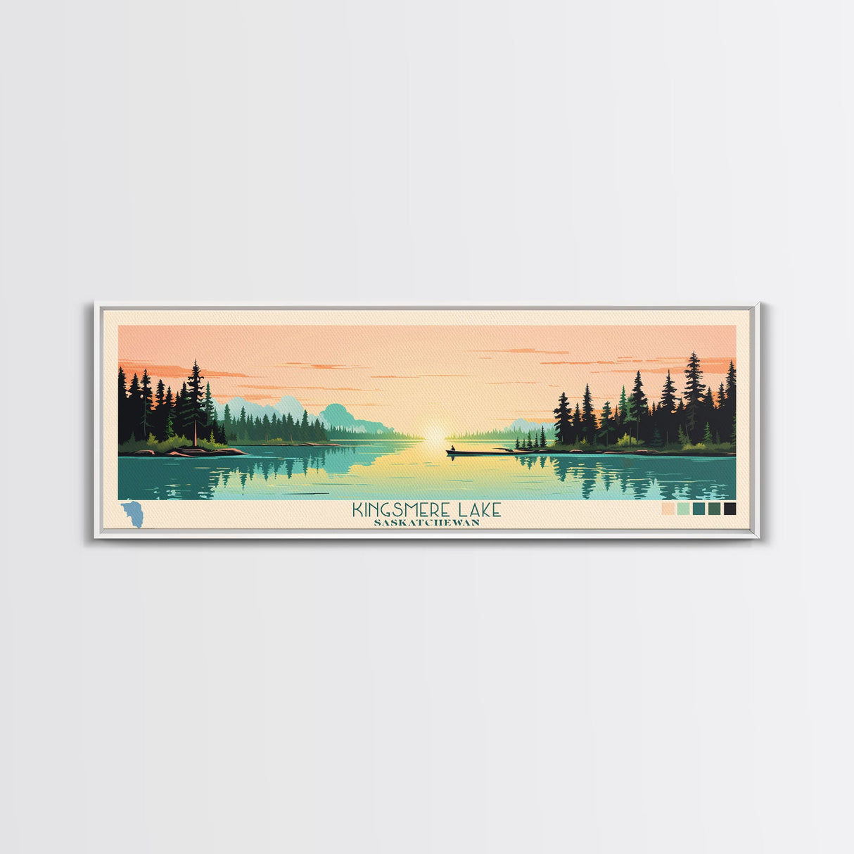 Kingsmere Lake Saskatchewan Framed Canvas Print, Panoramic Wall Art, Midcentury Modern, Pop Art, Bedroom Art, Travel Poster, Home Decor