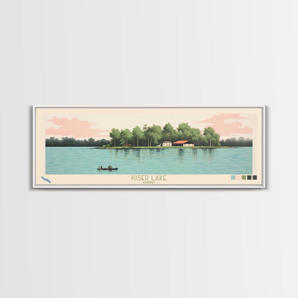 Kiser Lake Ohio Framed Canvas Print, Panoramic Art, Midcentury Modern, Pop Art, Living Room Wall Art, Travel Poster, Lake House Decor