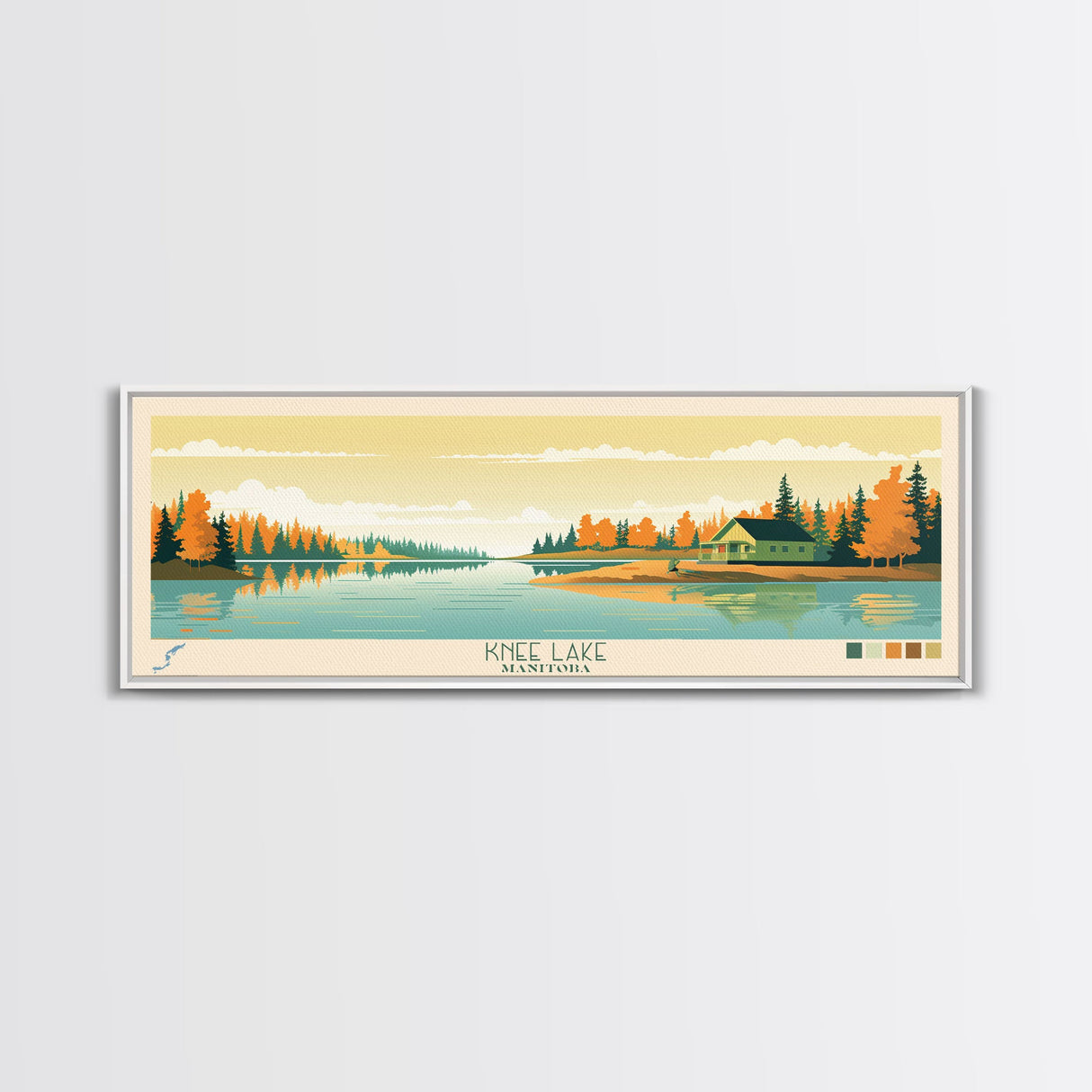 Knee Lake Manitoba Framed Canvas Print, Panoramic Wall Art, Midcentury Modern, Pop Art, Bedroom Art, Travel Poster, Lake House Art