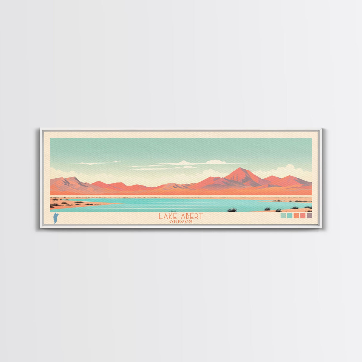 Lake Abert Oregon Framed Canvas Print, Panoramic Wall Art, Midcentury Modern, Pop Art, Bedroom Art, Travel Poster, Living Room Decor