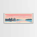 Lake Atsion New Jersey Framed Canvas Print, Panoramic Art, Midcentury Modern, Pop Art, Living Room Wall Art, Travel Poster, Lake House Decor