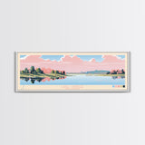 Lake Carnegie New Jersey Framed Canvas Print, Panoramic Wall Art, Midcentury Modern, Pop Art, Bedroom Decor, Travel Poster, Living Room Art