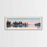 Lake Claire Alberta Framed Canvas Print, Panoramic Art, Midcentury Modern, Pop Art, Living Room Wall Art, Travel Poster, Lake House Decor