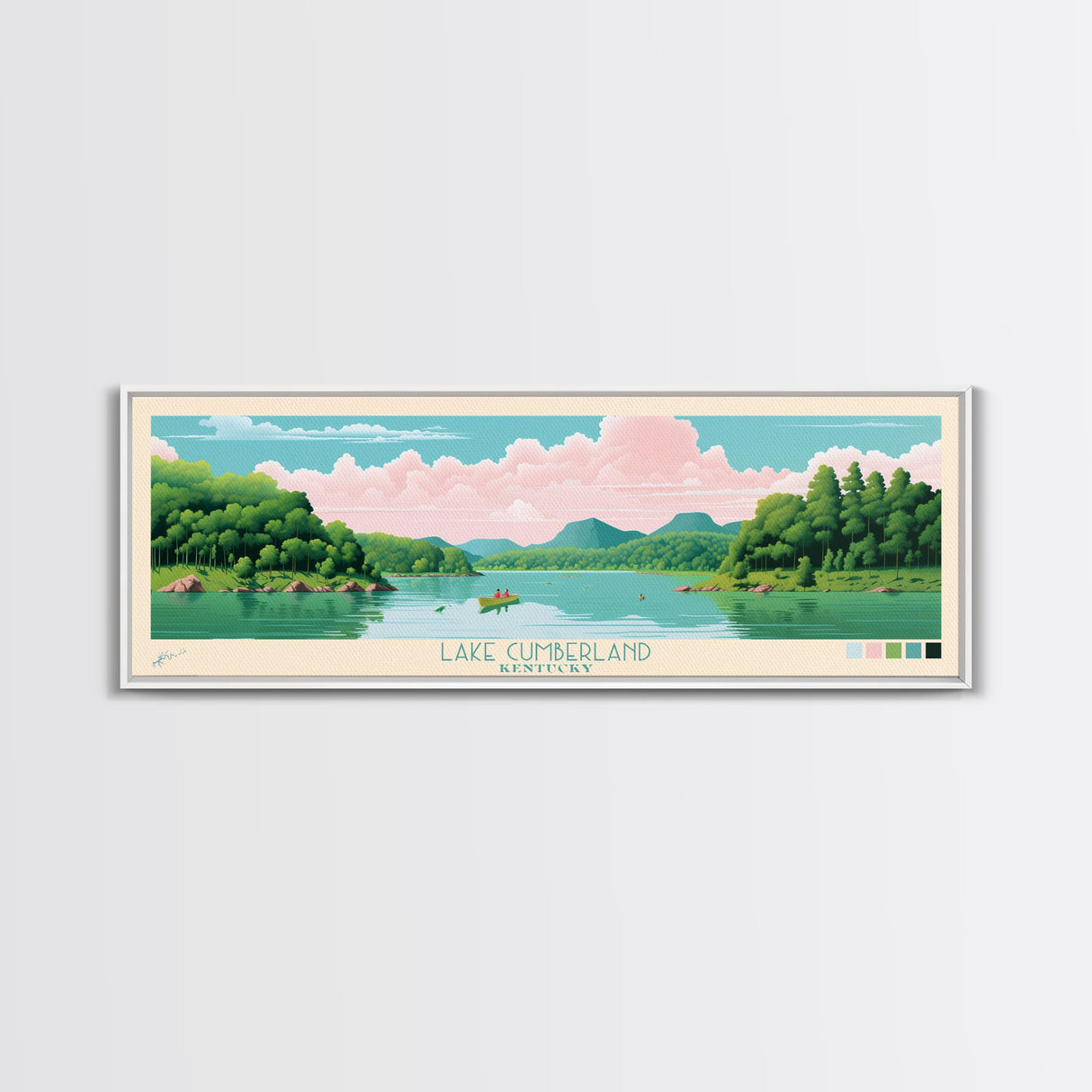 Lake Cumberland Kentucky Framed Canvas Print, Panoramic Art, Midcentury Modern, Pop Art, Living Room Wall Art, Travel Poster, Lake House Decor