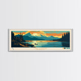 Lake Cushman Washington Framed Canvas Print, Panoramic Wall Art, Midcentury Modern, Pop Art, Bedroom Decor, Travel Poster, Living Room Art